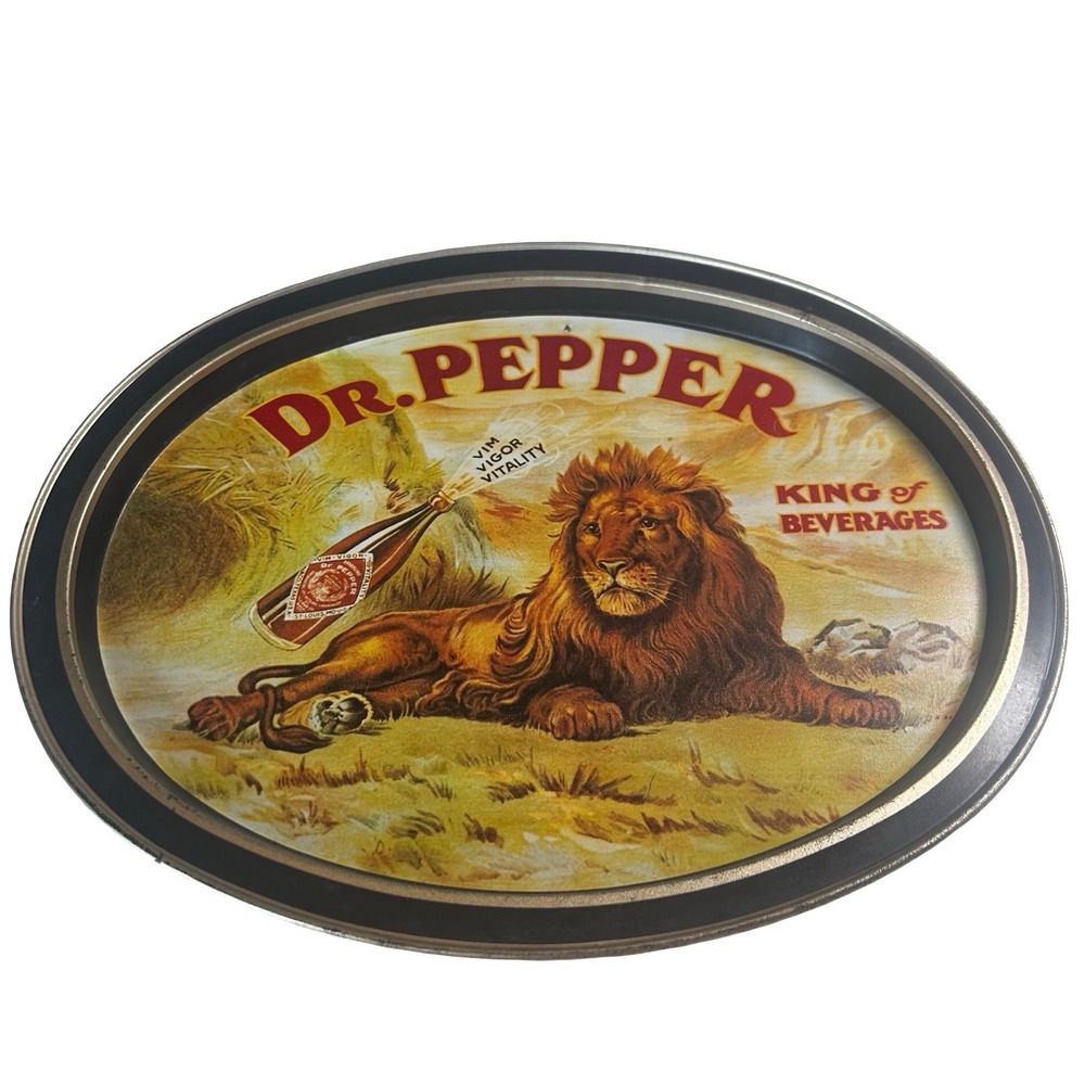 Vintage Dr Pepper Metal Tray Lion King of Beverages Soda Advertising Collectible